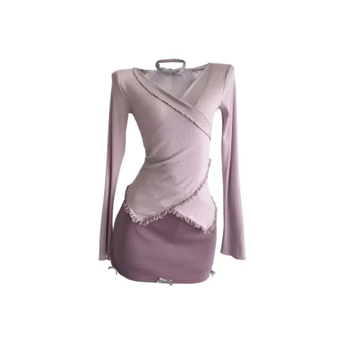 MUQINGQING Светло-фиолетовый женский комплект с юбкой