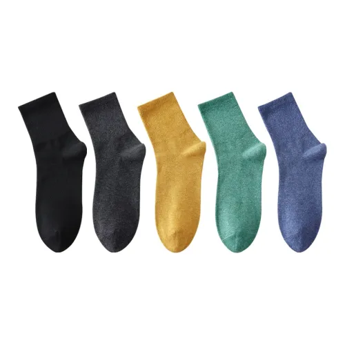 MADALLO [5 пар] Черный + Темно-серый + Земляной желтый + Зеленый + Вересковый синий Мужские носки MID до икры