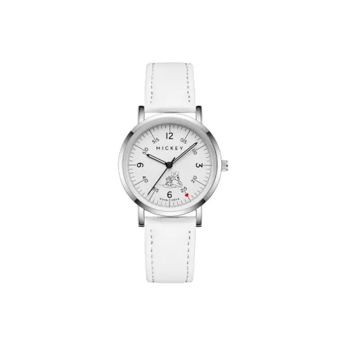 Disney Mickey Кварцевый механизм Кожаный ремешок Часы Женские часы Белый циферблат