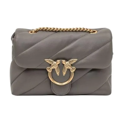 PINKO Love Series Кожа Плечевая сумка Женская Серого цвета