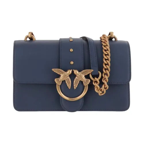 PINKO Love Series Телячья кожа Сумка через плечо Мини Женская Синяя