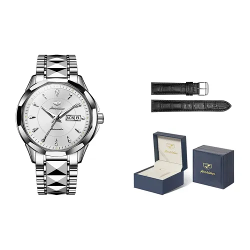 Jin Shi Dun Коробка Механический механизм Нержавеющая сталь Ремешок Часы Мужские Часы Белый циферблат