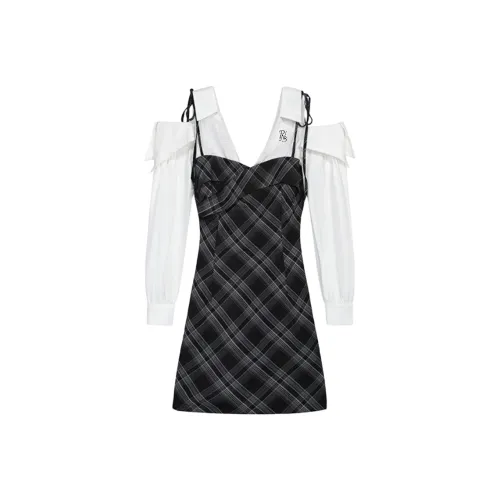 PNVB Клетчатый Женские Длинные Платья с Длинными Рукавами