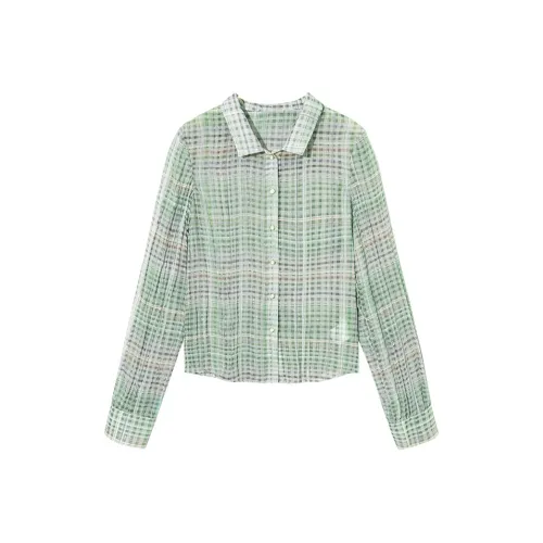 Ouyang Серебряный Сосновый зеленый Женские Рубашки