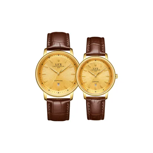 Lao Feng Xiang Eternal Love Collection Кварцевый механизм Коровья кожа Ремешок Часы Унисекс Золотой циферблат