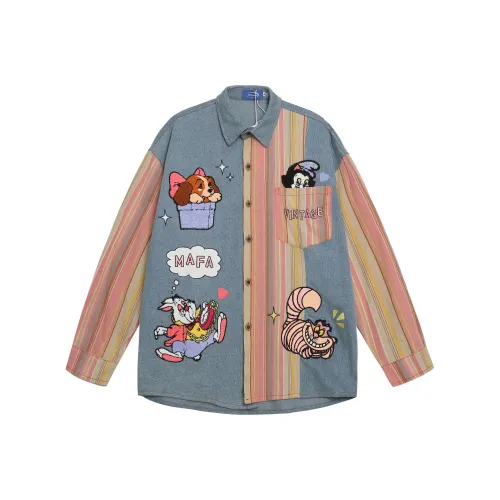 WAYHWEI Джинсовый синий Унисекс Рубашки