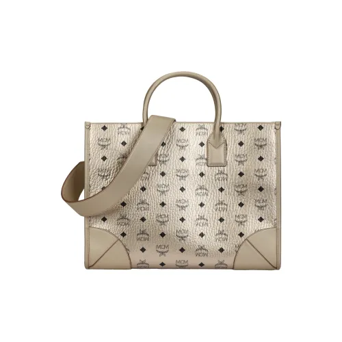 MCM Кожа Тоут Сумка Сумка для покупок Сумка через плечо Сумка Большая Женская Золотая