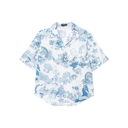 VERSACE Синий с Белым Lettering Мужские Рубашки