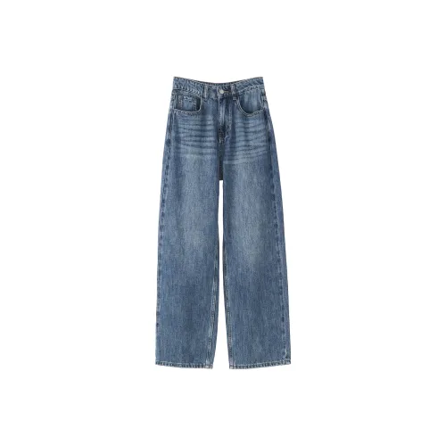 Fstudio Early AUTUMN Корейский стиль Винтаж Прямой крой Утягивающий 100% хлопок Повседневный Джинсы Женские