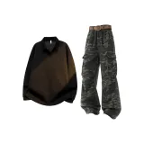 Чёрный топ + камуфляжные штаны