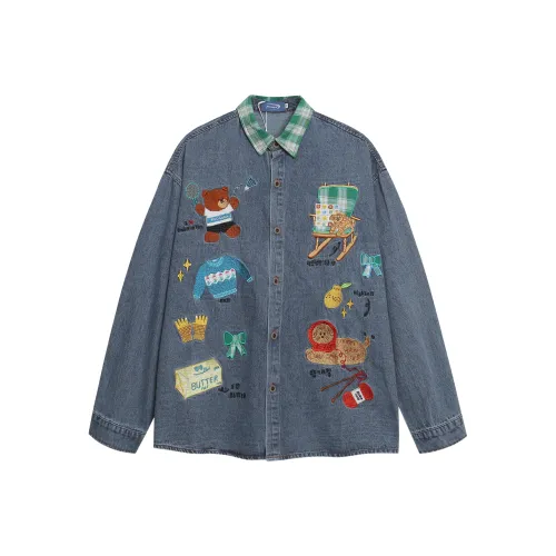 WAYHWEI Джинсовый синий Унисекс Рубашки