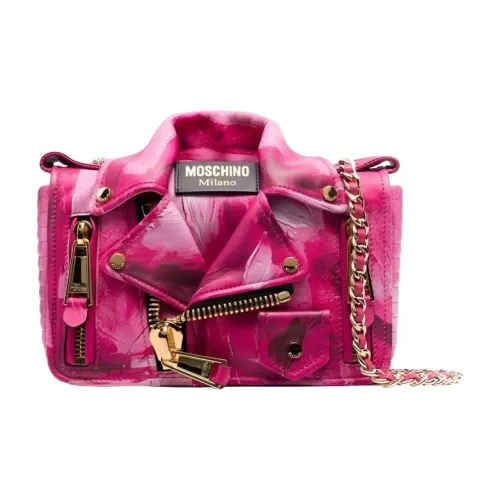MOSCHINO Sheepskin Biker Bag Small Square Bag Shoulder Bag Women's Fuchsia