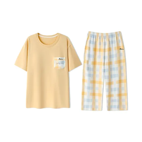 Mulinsen [Короткий рукав + Штаны] Желтый Женские Пижамные комплекты