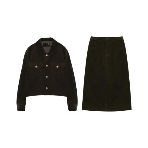 THE SEA LIFE Каштановая Куртка + Каштановая Юбка Женские Комплекты с Юбкой