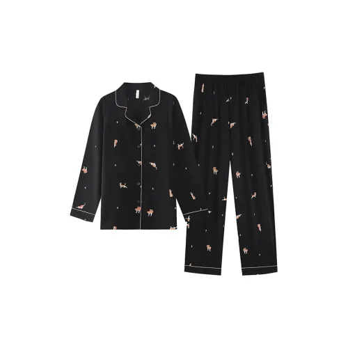 QINJING Черный Женский Пижамный Комплект