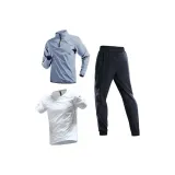 Трехкомпонентный комплект (Джинсовая синяя футболка с длинным рукавом + Белая футболка с коротким рукавом + Джинсовые синие штаны)