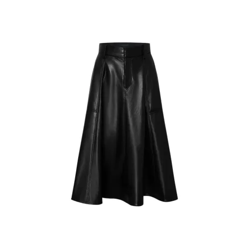 MO&CO C+ Черные Женские Кожаные Длинные Юбки