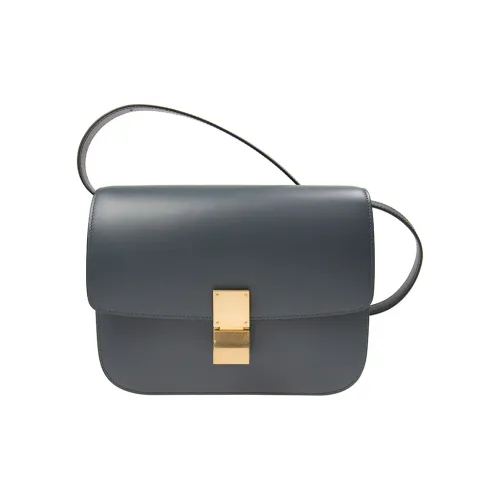 CELINE Классический Bo Коровья кожа Тофу Сумка Квадратная Сумка Сумка через плечо Сумка через плечо Средняя Женская Темно-серо-синяя