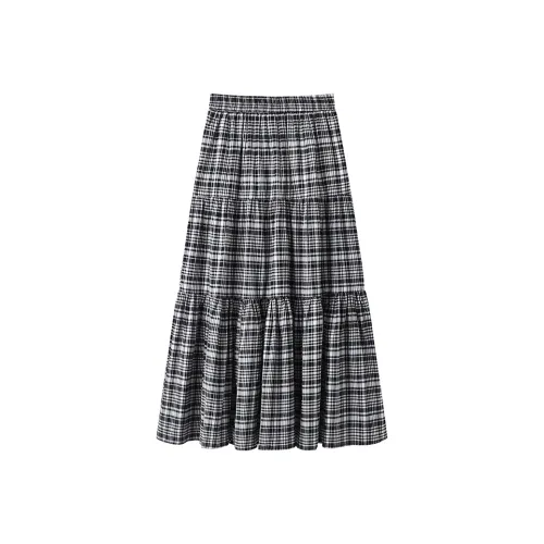 MH Черно-белая клетка Женские Повседневные Длинные Юбки