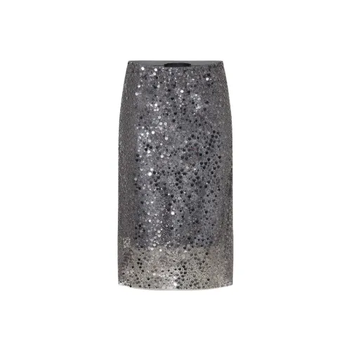 MO&CO Серебристо-серый Женская Повседневная Длинная Юбка