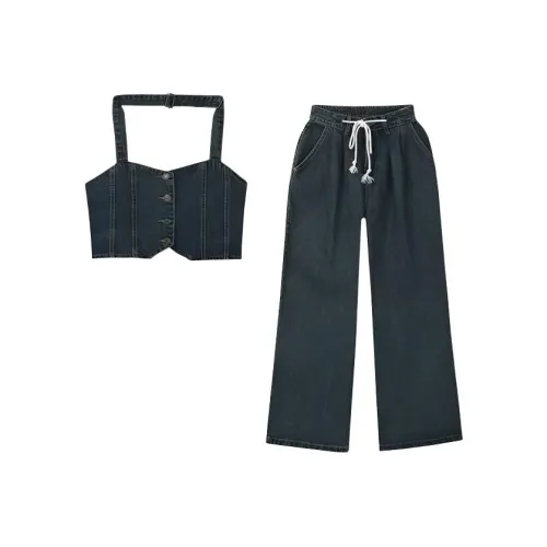 HUINIAN Майка + Широкие брюки Высокого качества Женские Повседневные костюмы