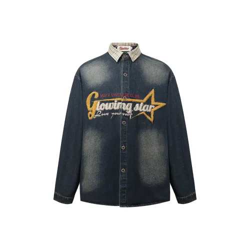 WAYHWEI Джинсовый синий Унисекс Рубашки