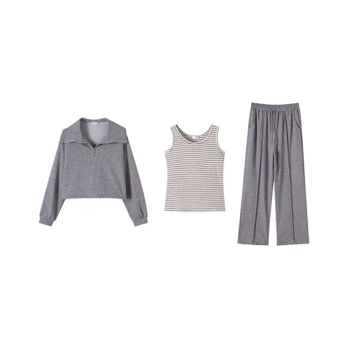 YUNFEIXIU Повседневный костюм модный большой размер утягивающий свободный крой куртка топ-майка штаны трехкомпонентный комплект осенний женский