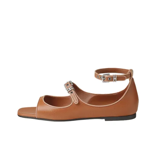 HERMES Kristen One Ремень Сандалии Женские Коричневый