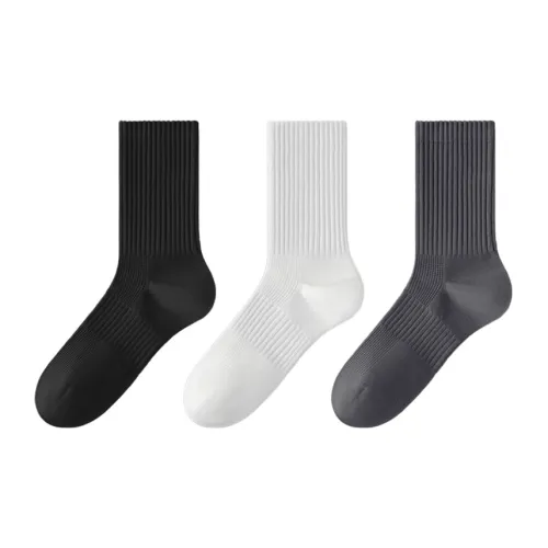 MADALLO [3 упаковки] Черный + Ярко-белый + Темно-серый Мужские носки MID до икры