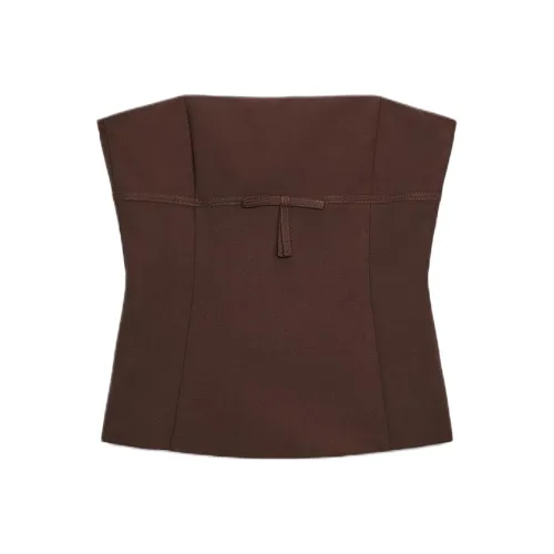 ZARA Темно-коричневый Женский Топ без бретелек