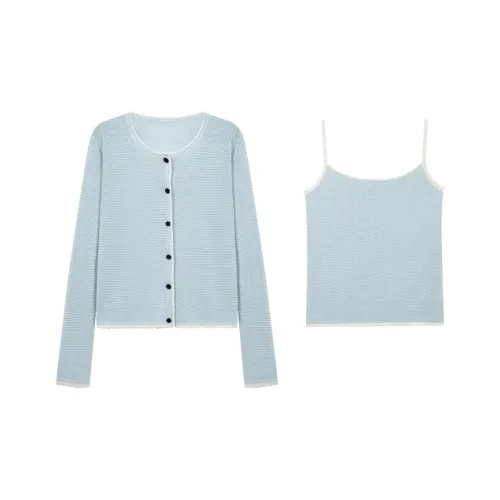 SUSANSAN Синий и Белый Полосы Комплект Женские Повседневные Костюмы