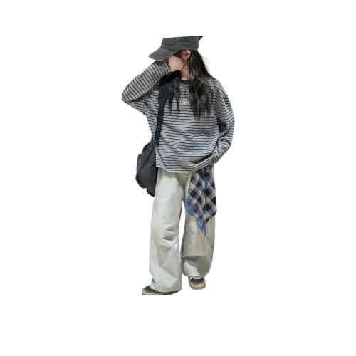 AIXINA Комплекты одежды Серые полосы T Рубашка + Серый Белые Штаны Школьная Повседневная Спортивная одежда