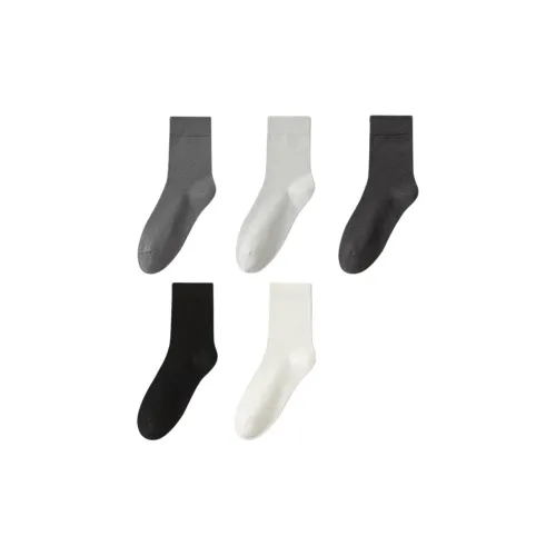 MAXDAVID Черный+Белый+Темно-серый+Средне-серый+Светло-серый FIVE Пачка Мужские Носки до икры MID
