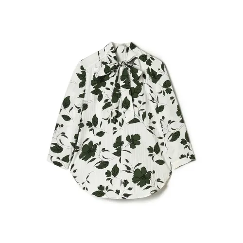 Mapping Белый подкладочная ткань Зеленый цветочный Женский рубашка