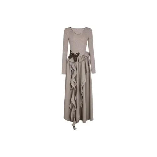 ONE PASS STUDIO Длинное платье с длинными рукавами женское