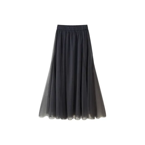 MH Темно-серый Женская Повседневная Длинная Юбка