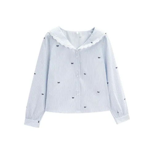 Love to serve Синий Белый Женские Рубашки