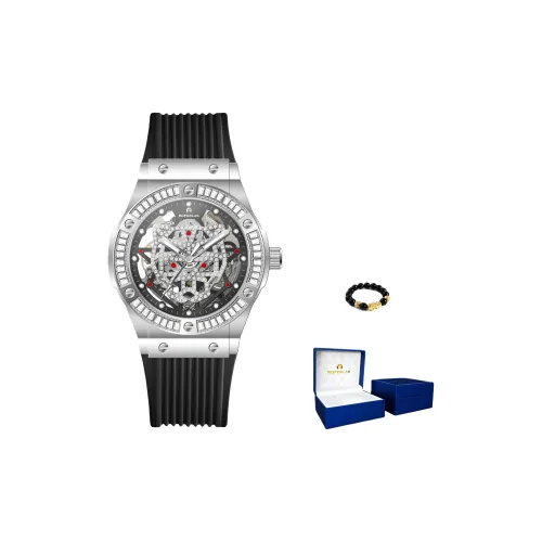 ROFERLAS Механический механизм Резиновый ремешок Часы Мужские часы Черепный циферблат