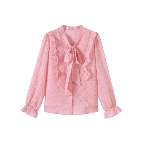 YUNFEIXIU Шифон Рубашка V-образный вырез С рюшами на подоле Fashion casual Свободный крой Скрывающий объем Concealing Fatty Сестра Осенний Женский