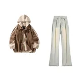 Хаки куртка + желтые грязные джинсы