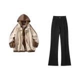 Абрикосовая куртка + черные джинсы