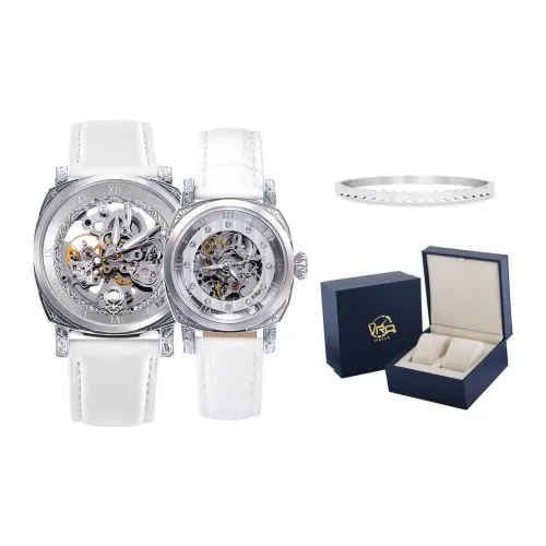 VRQ Athena Poseidon Парные часы Автоматический механический механизм Естественная кожа Ремешок Часы Унисекс Циферблат с открытым механизмом