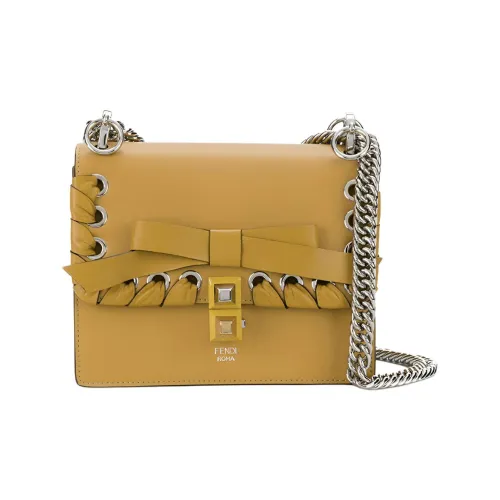 FENDI Kan I Коровья кожа Сумка через плечо Маленькая Женская Имбирно-желтая