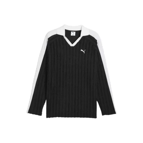 PUMA T7 V-образный вырез Спортивный Поло с вертикальными полосами Отложной воротник Женские Черный