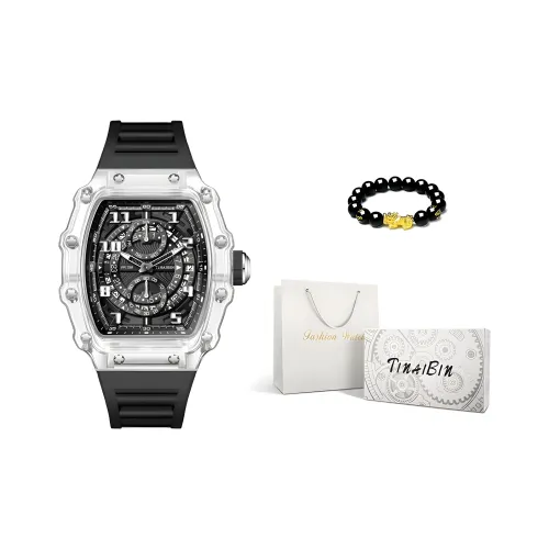 TINAIBIN Кварцевый механизм Резиновый ремешок Часы Мужские часы Черный циферблат