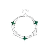 Серебряный браслет с четырехлистным клевером [зеленая веревка]