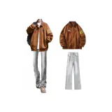 Оранжевая куртка + дымчато-серые джинсы