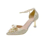 Золотой, узкий каблук, 7 см