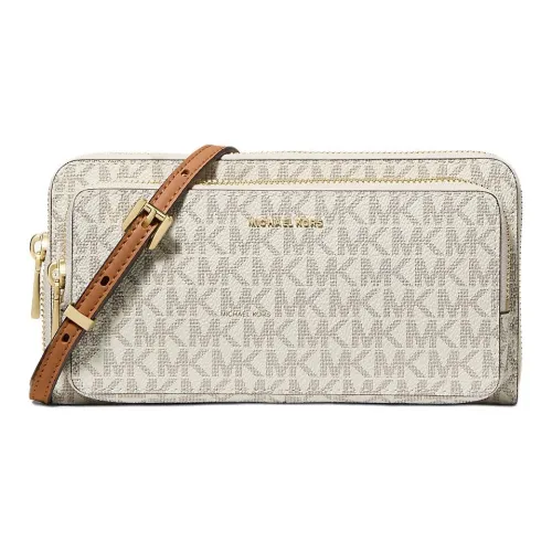 MICHAEL KORS Jet Set Покрытый холст Сумка через плечо Большая Женская Бежевая