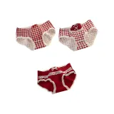 [3 упаковки] Красный Клетка + Двойной Бант на груди + Кружевной Бант